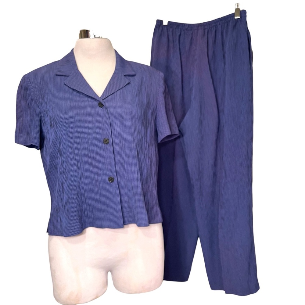 Blue Plaid Shorts Sleeve Top Pants Set